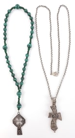 LOT OF 2 SILVER ROSARY & SILVER CROSS NECKLACES