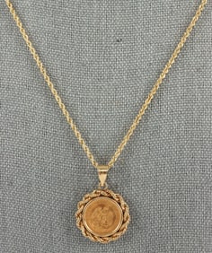 21K GOLD MEXICO TWO PESOS COIN SET AS A PENDANT