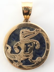 FLORIDA GATOR RETRO MASCOT GOLD & STONE PENDANT