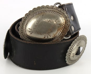 BIKER VINTAGE NICKEL SILVER CONCHO BELT