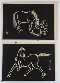 SONAN NODA WOODBLOCK PRINT 'HORSE' & 'MARE & FOAL'