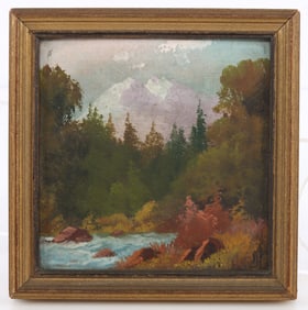 WILLARD J PAGE MINIATURE PAINTING FOREST & CREEK