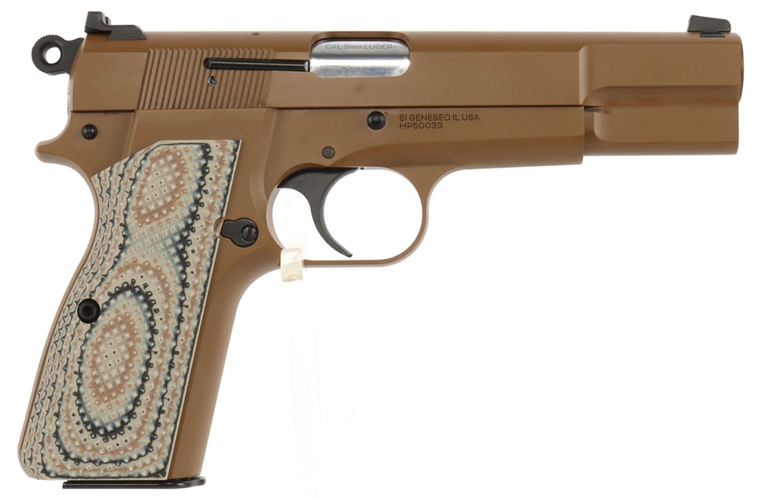 SPRINGFIELD ARMORY SA-35 9MM HI-POWER PISTOL NIB: New in box. Springfield Armory SA-35 semi-automatic pistol, cal 9mm Luger. Includes four (4) 15-round magazines, soft case and range bag. A high-quality full size pistol patterned on the legendary Bro