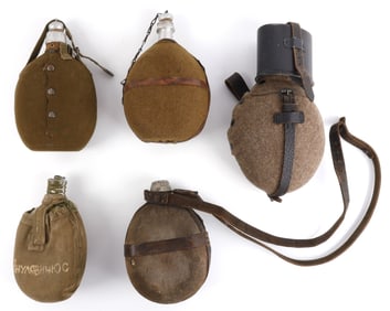 LOT OF 5 WWII CANTEENS GERMAN GREEK RUSSIAN MIX