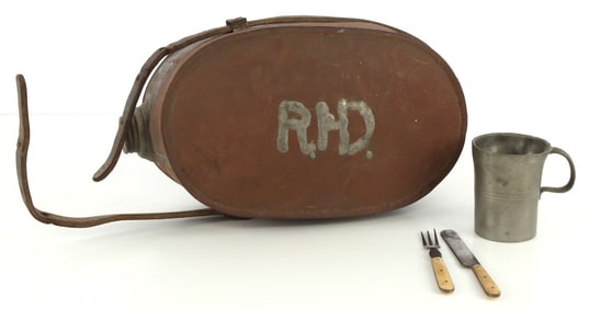 RARE CIVIL WAR TIN CANTEEN FOOD MESS KIT COMBO