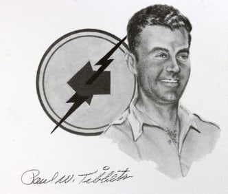 WWII US PAUL TIBBETS AUTOGRAPHED PRINT SKETCH