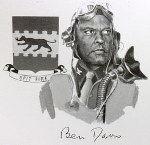 WWII US TUSKEGEE BEN DAVIS SIGNED PRINT SKETCH