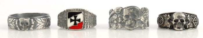 LOT OF 4 WWII GERMAN THIRD REICH SILVER RINGS