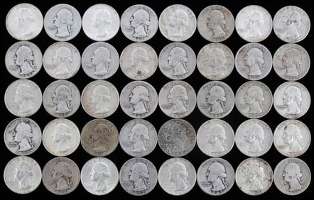 LOT OF 90% SILVER WASHINGTON QUARTERS $10 FACE