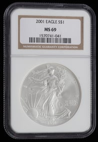 2001 AMERICAN SILVER EAGLE MS69 NGC GRADED