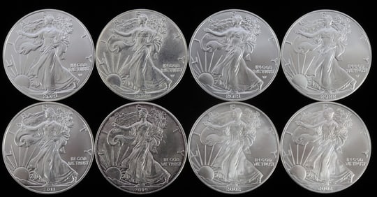 8 MIX DATE SILVER 1 OZT OUNCE AMERICAN EAGLE COINS