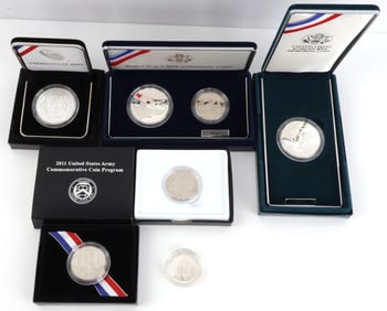 LOT OF 6 US SILVER COMMEMORTIVE COINS MILITARY