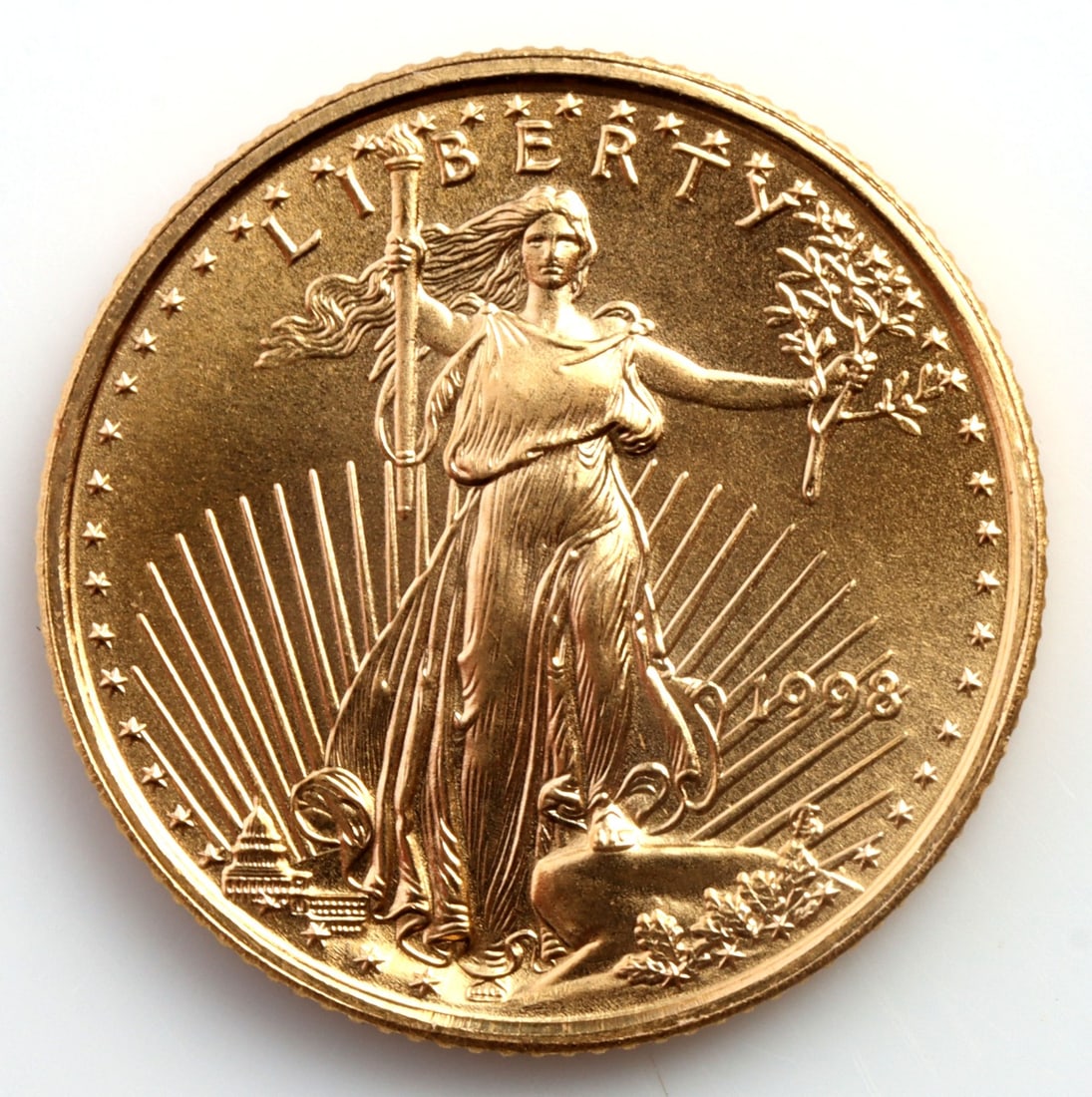 1998 GOLD 1/10 OZT OUNCE AMERICAN EAGLE BU COIN: Brilliant uncirculated. This lot reserves at melt.