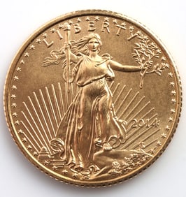 2014 GOLD 1/10 OZT OUNCE AMERICAN EAGLE BU COIN