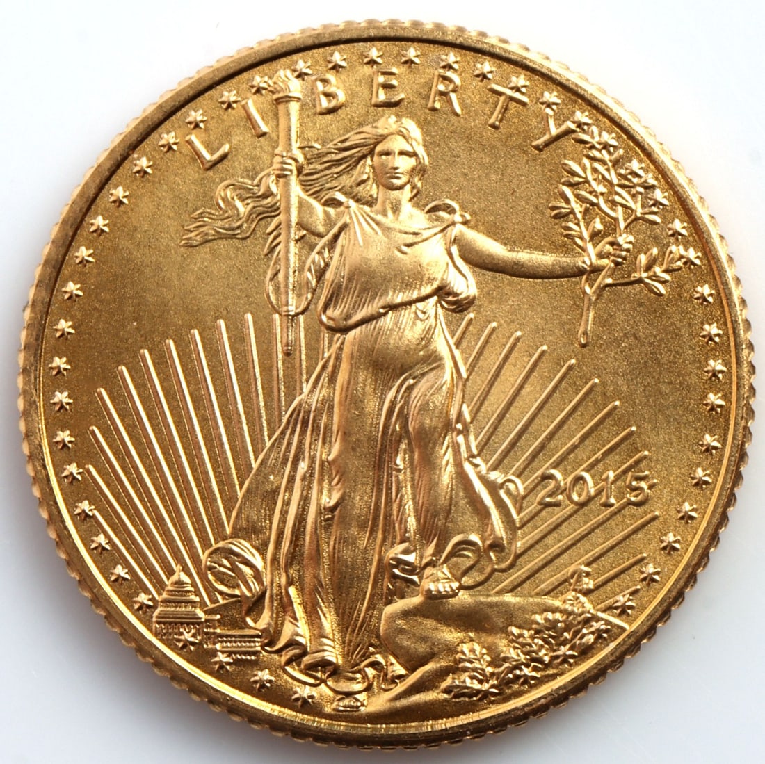 2015 GOLD 1/10 OZT OUNCE AMERICAN EAGLE BU COIN: Brilliant uncirculated. This lot reserves at melt.