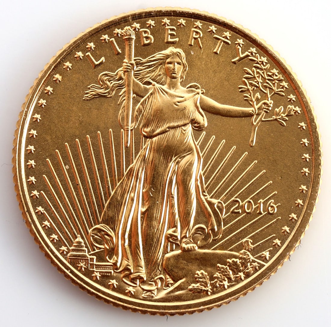 2016 GOLD 1/10 OZT OUNCE AMERICAN EAGLE BU COIN: Brilliant uncirculated. This lot reserves at melt.