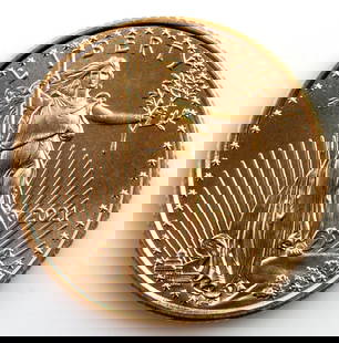 2021 GOLD 1/10 OZT OUNCE AMERICAN EAGLE BU COIN: Brilliant uncirculated. This lot reserves at melt.