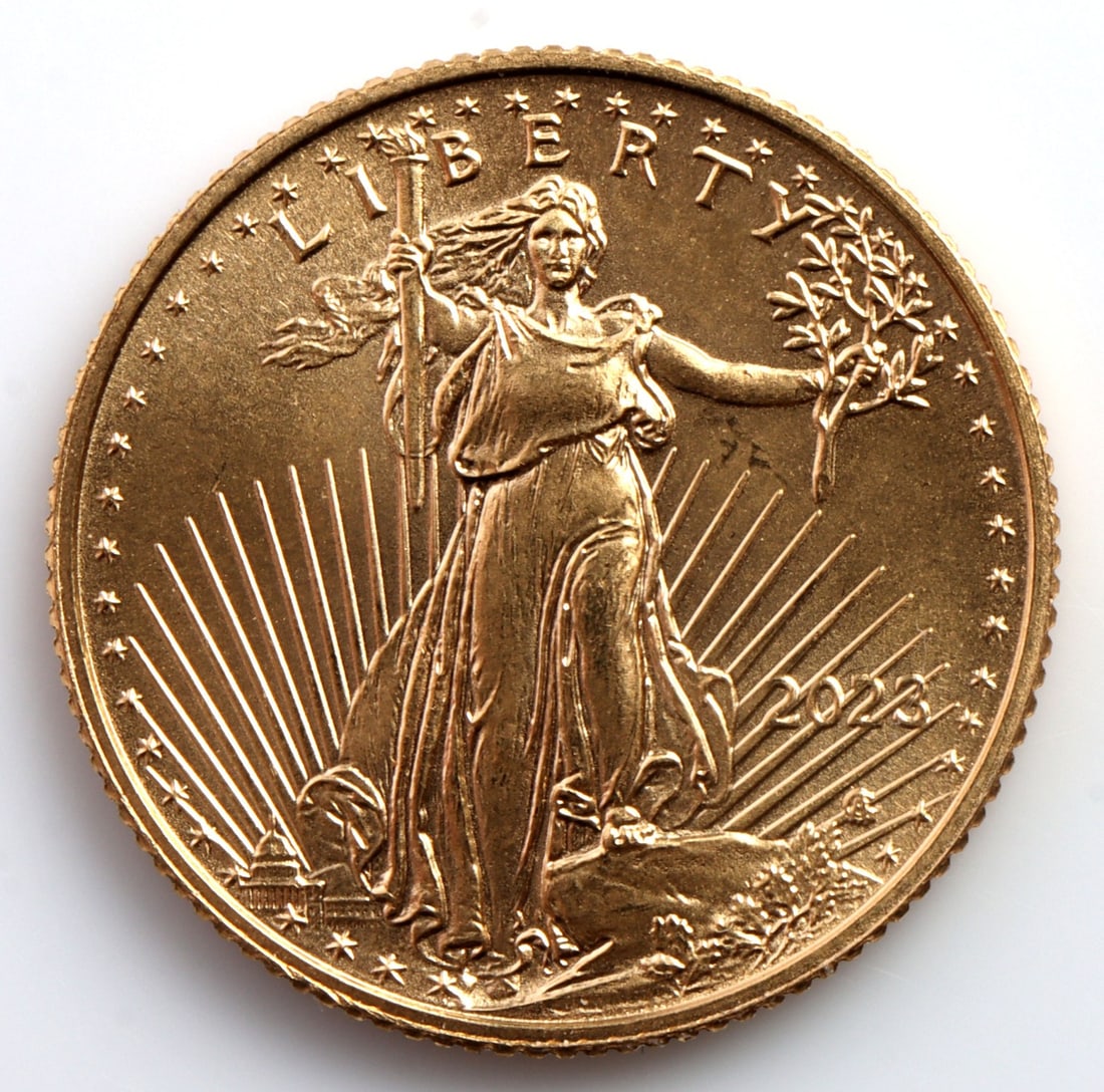 2023 GOLD 1/10 OZT OUNCE AMERICAN EAGLE BU COIN: Brilliant uncirculated. This lot reserves at melt.