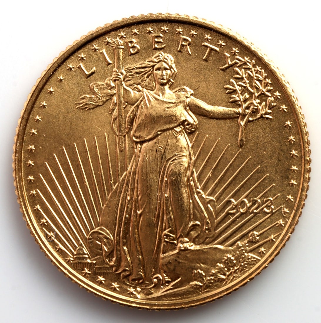 2023 GOLD 1/10 OZT OUNCE AMERICAN EAGLE BU COIN: Brilliant uncirculated. This lot reserves at melt.