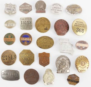 LOT 24 CHAUFFEUR BADGES 1920'S THROUGH 1960'S