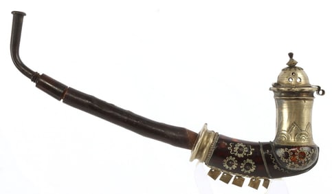 19TH CENT OTTOMAN TURKISH PIPE W SILVER FILIGREE