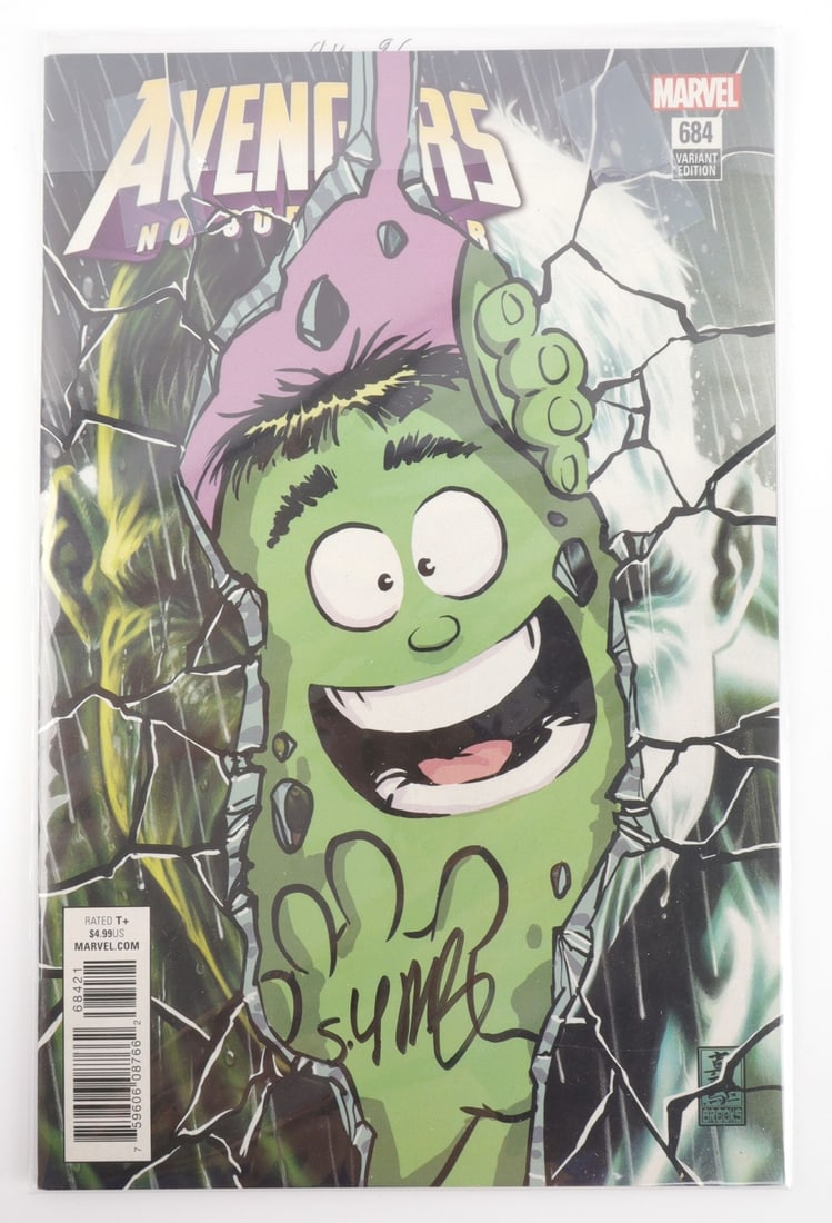 AVENGERS #684 SKOTTIE YOUNG VARIANT COVER SIGNED: A variant cover of Avengers #684, designed by Skottie Young. The cover is signed by Skottie Young. Very good, original condition. This lot has a reserve.