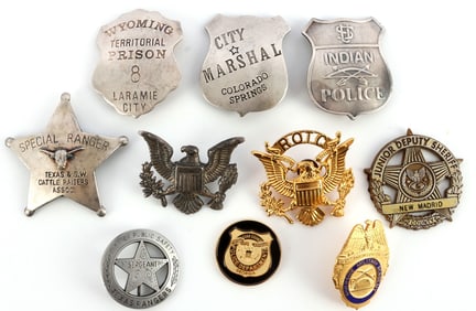 10 OBSOLETE POLICE BADGE LOT SPECIAL RANGER INDIAN