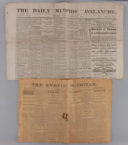 LOT OF 2 19TH CENTURY HISTORIC MEMPHIS NEWSPAPERS