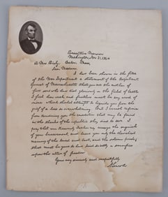 LINCOLN'S BIXBY LETTER ANTIQUE SOUVENIR FACSIMILE