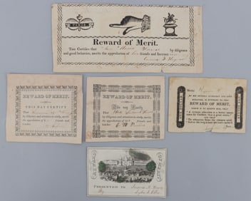 5 REWARD OF MERIT 19TH C. CHILDREN'S CERTIFICATES