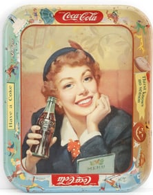 VINTAGE 1953 COCA COLA MENU GIRL SERVING TRAY