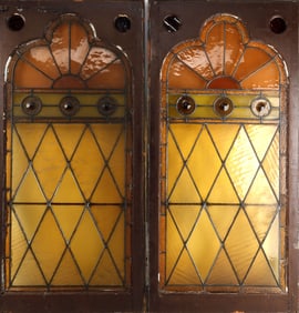 TWO PUB STYLE PANELS WITH STAINED GLASS INSERTS
