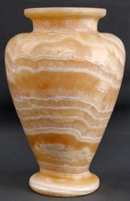 HONEY BEIGE BANDED ALABASTER VINTAGE STONE VASE