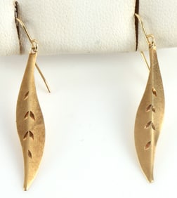 14KT YELLOW GOLD LEAF DANGLE EARRINGS