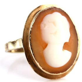 ANTIQUE 14KT GOLD CARVED SHELL CAMEO RING