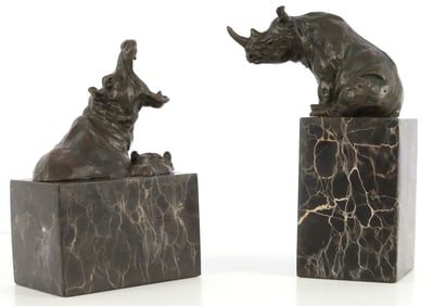 HIPPOPOTAMUS RHINOCEROS MILO SIGNED BOOKENDS