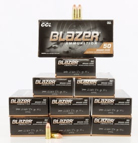 500 RDS 9MM LUGER 124GR FMJ CCI BLAZER BRASS AMMO