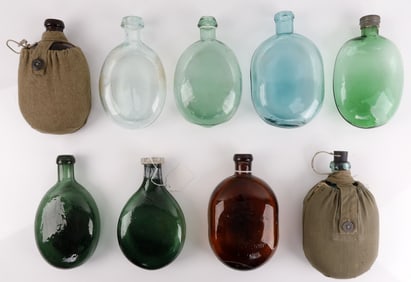 LOT OF 9 WWII RUSSIAN GLASS CANTEENS