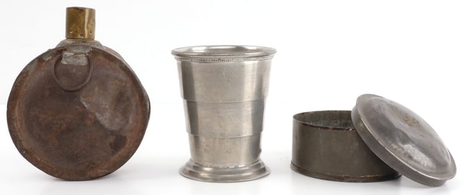CIVIL WAR COLLAPSIBLE DRINKING CUP & BRANDY FLASK
