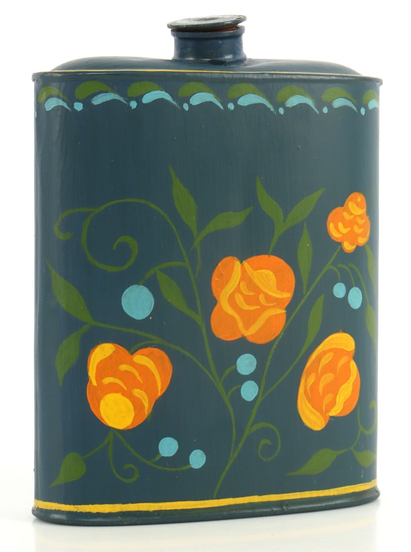 HAND PAINTED CIVIL WAR FLASK J HARTSHORNE: 4 (tall) X 3.5 (wide) inches. Signed by Green Valley, AZ artist Jean Hartshorne.