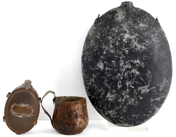LOT OF 3 U.S. CIVIL WAR CANTEEN & COPPER CUPS