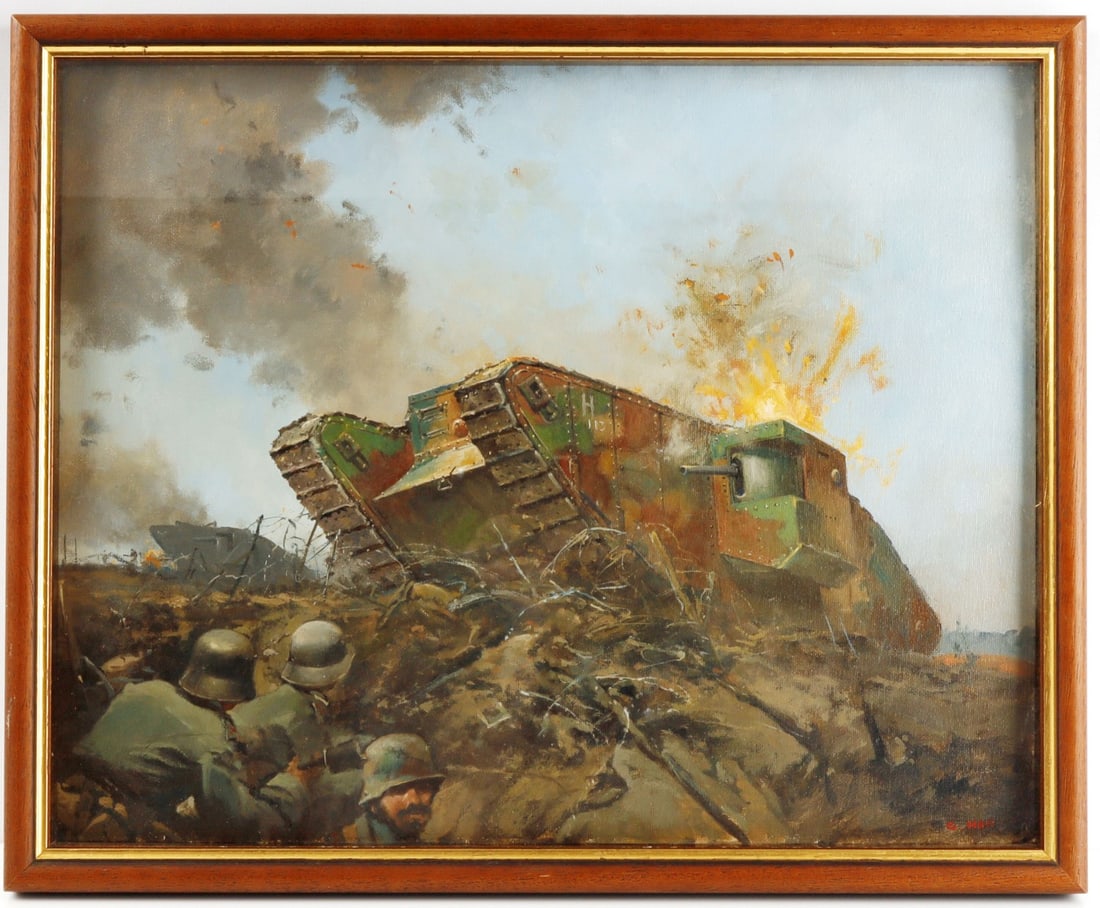 WWI GERMAN FIGHTING IN TRENCHES GICLEE PRINT: Signed lower right Hart. 22 X 17 inches (framed), 17 X 15 inches (image).