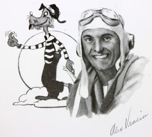 WWII US ALEX VRACIU PRINT SKETCH SIGNED BY TIBBETS
