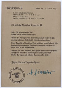 REICHSFUHRER HIMMLER SIGNED SS DAGGER CERTIFICATE