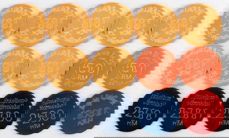 LOT OF 15 WWII GERMAN THIRD REICH SPIELBANK CHIPS