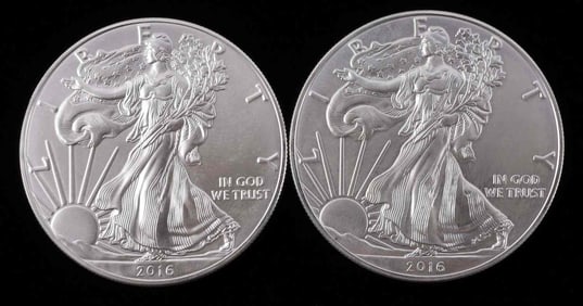2 2016 SILVER AMERICAN EAGLE 1 OZT OUNCE BU COINS