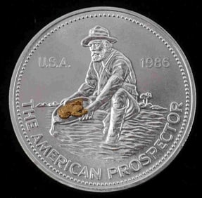 AMERICAN PROSPECTOR SILVER ROUND W GOLD NUGGET