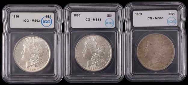 3 ICG GRADED MS63 MORGAN SILVER DOLLAR COIN LOT