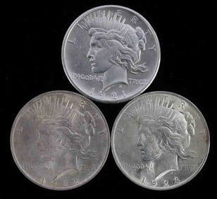 LOT OF 3 1921 PEACE DOLLAR KEY DATE 1922 & 1923