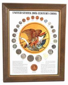 FRAME SET 20TH CENTURY COINS PEACE & 90% SILVER
